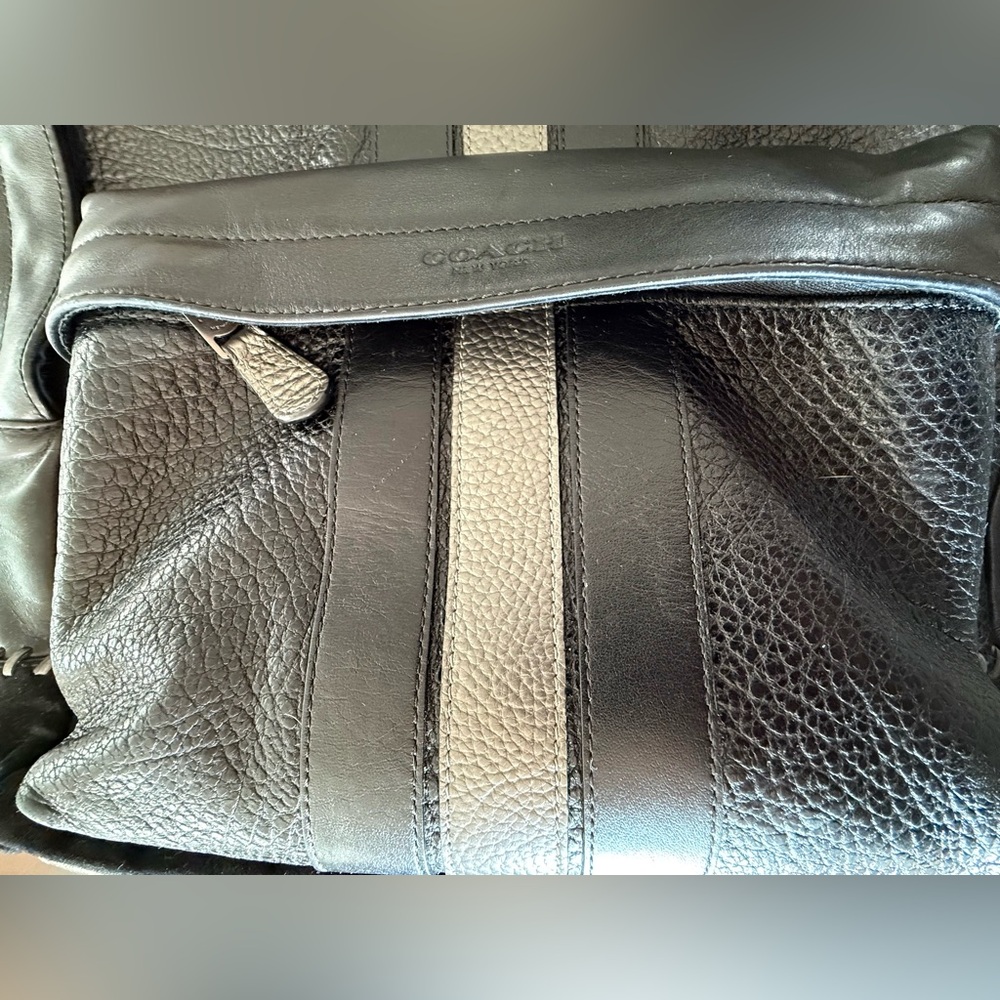 Coach Black and Gray Striped Leather Backpack - Picture 4 of 12